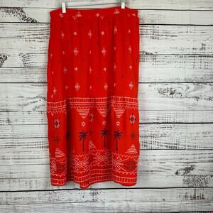Women's EUC Sofia Vergara Orange Tropical Boho Pull-On Flowy Midi Skirt Sz- XXL